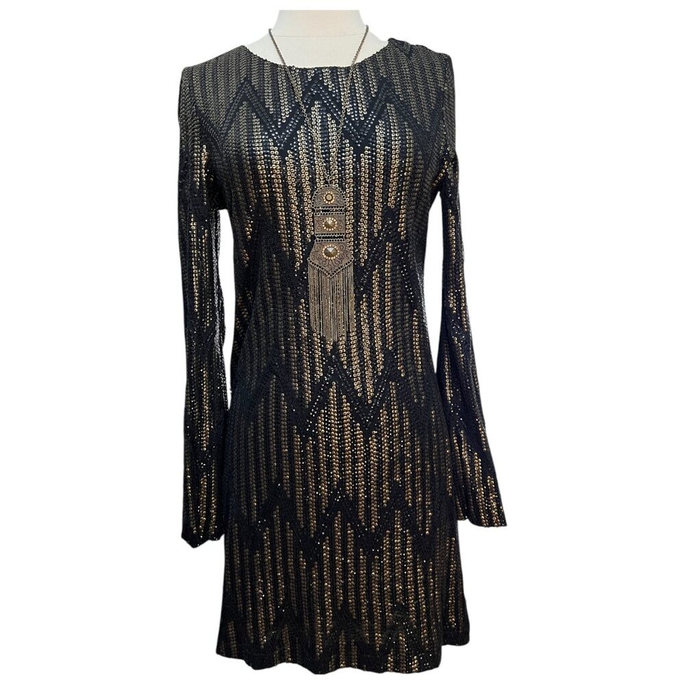 Short black and bronze sequin dress